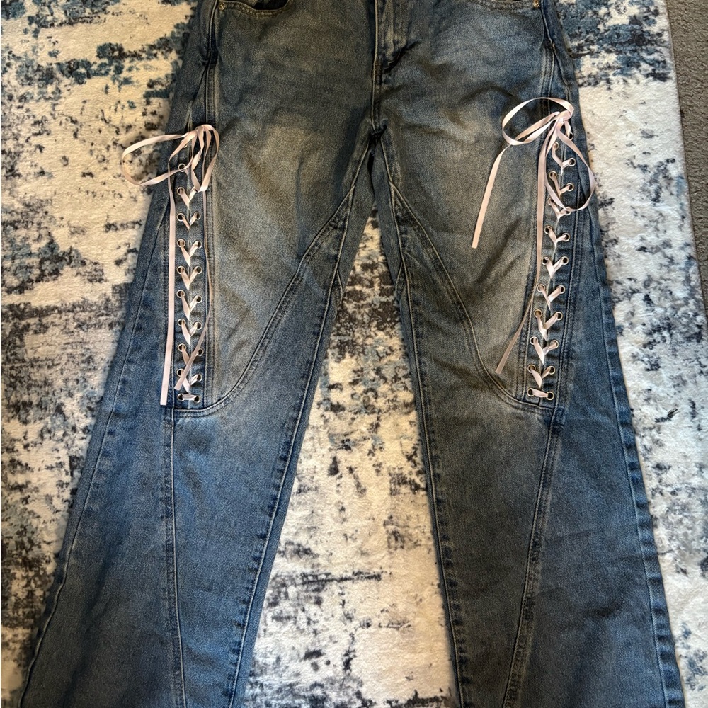 Edikted Denim Lace-Up Straight Leg Jeans